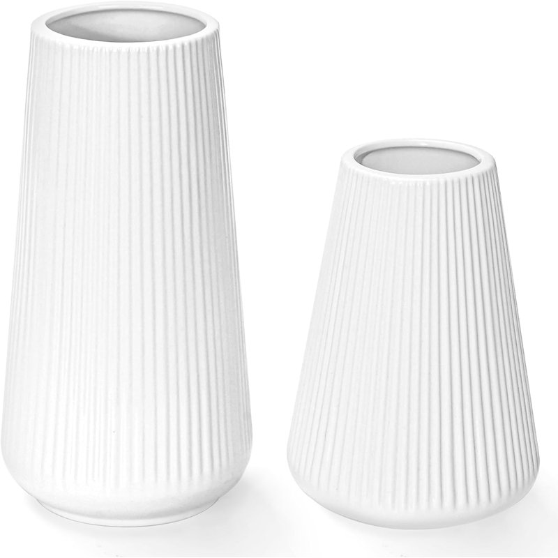 Ceramic Vase, Small Vase for Home Living Room Dining Table Farmhouse Office Decor(2Pcs), White