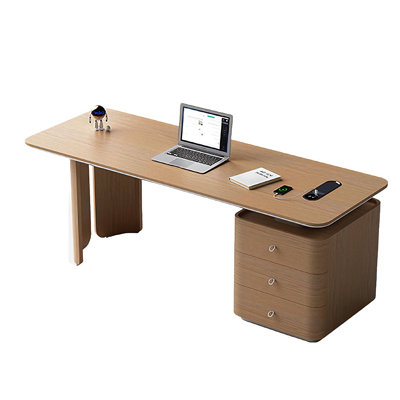 Italian Minimalist Light Wood Tone Multi-layer Solid Wood Desk
