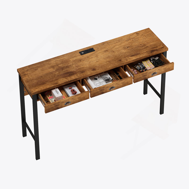 Ensemble de table de salle à manger à 3 tiroirs avec prises électriques et tabourets circulaires en polyuréthane, idéal pour les cuisines modernes et les expériences culinaires agréables