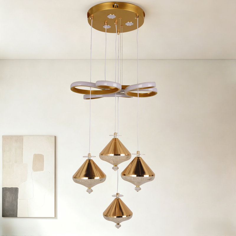 Luminaire suspendu 4 lumières à DEL en forme de fleur à intensité variable 3 lumières pour le salon de la salle à manger
