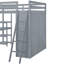 Lit mezzanine double gris avec garde-robe, bureau et tablettes