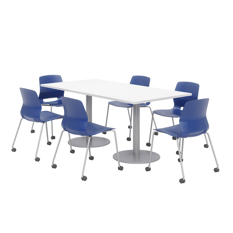 Ensemble de table de salle à manger rectangulaire 72 "et chaise, Marine, Blanc de designer