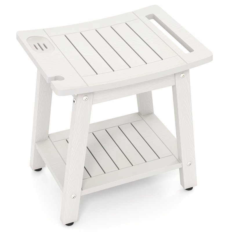 Shower Bench Seat HIPS Shower Stool w/Handle Shower Head & Soap Holder, White