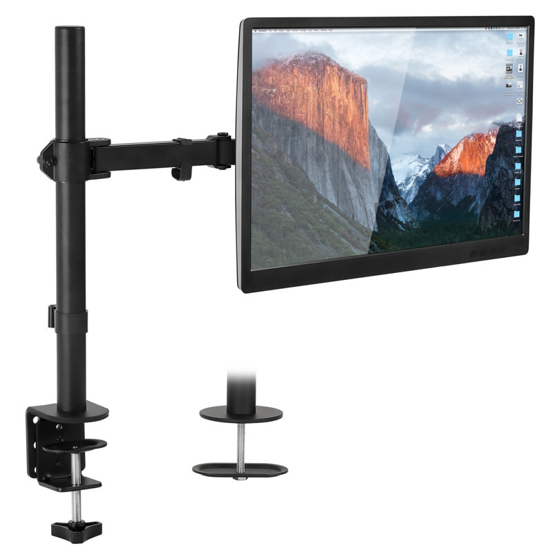 Mount-It! Full Motion Height Adjustable Single Monitor Arm Mount | Fits 13 - 32 in. TVs with C-Clamp