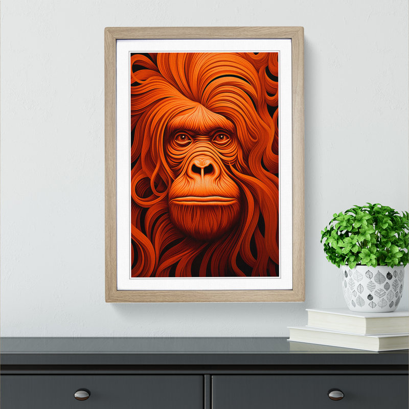 Orangutan Op No.2 1 Piece Single Picture Frame Wall Art, 64cm H x 46cm W x 2cm D, Oak