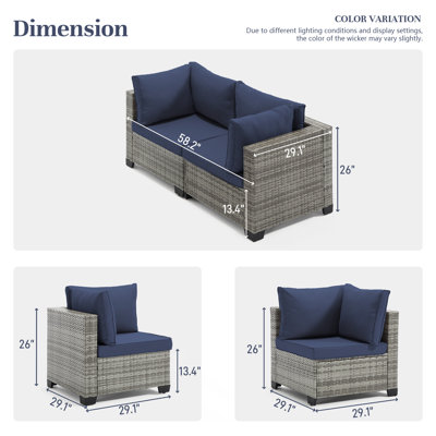2-Person All-Weather Rattan Sofa Set, Outdoor Sofa with Cushions & Glass Table