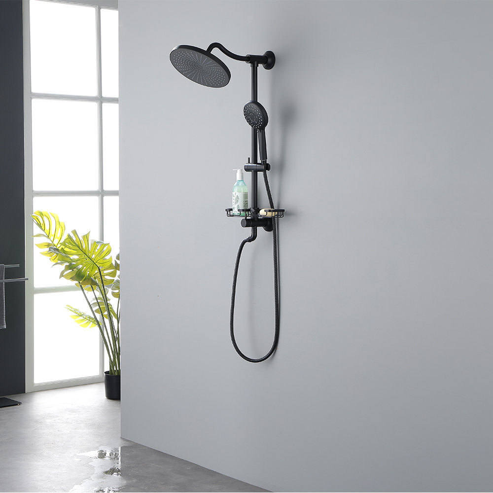 Boyel Living Exposed Pipe Complete Shower System 1-Spray Patterns with 2.5 GPM 8 in. Wall Mount Dual Shower Heads in Matte Black