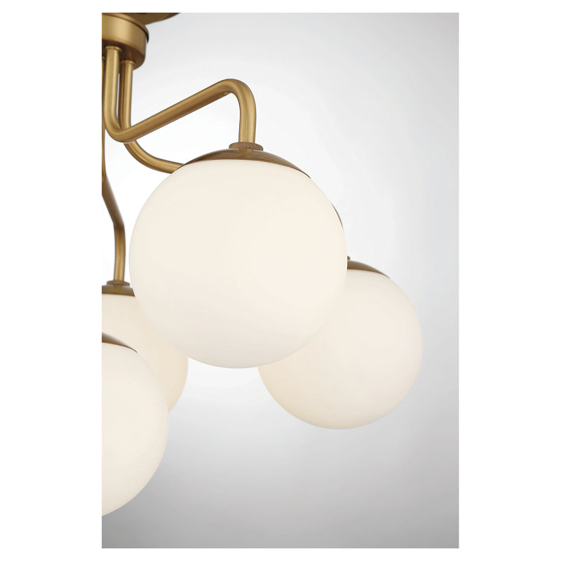 Plafonnier 6 lumières en laiton chaud Chemise, Laiton, Blanc