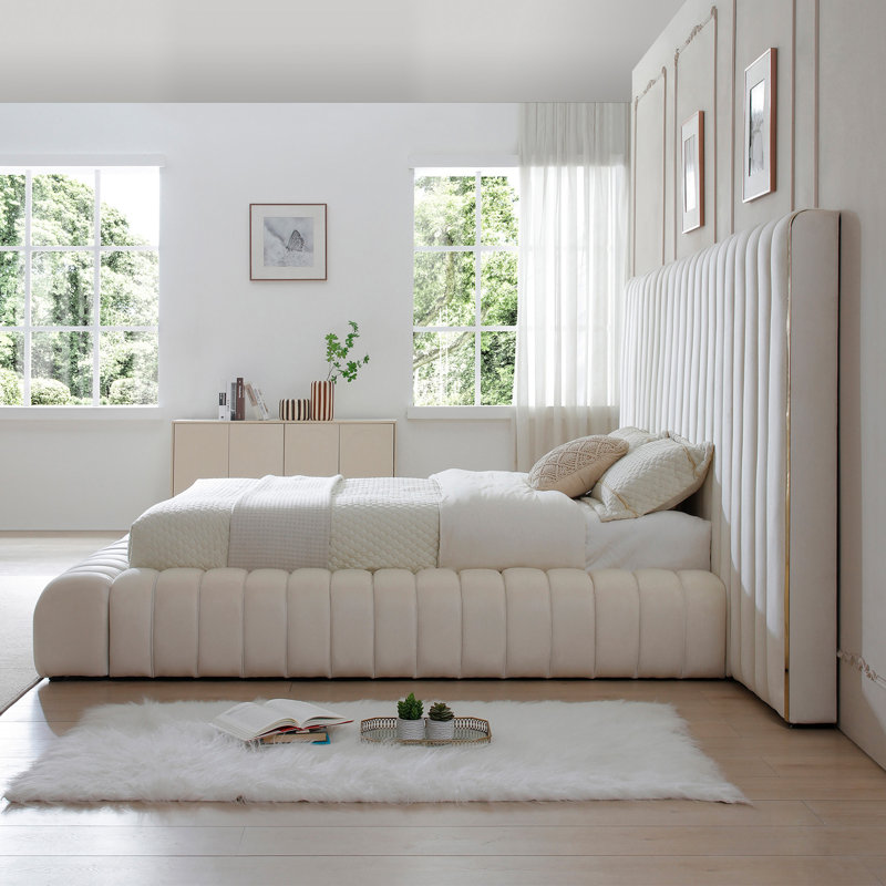 Lit plateforme tapissier Avalon, Crème, Grand