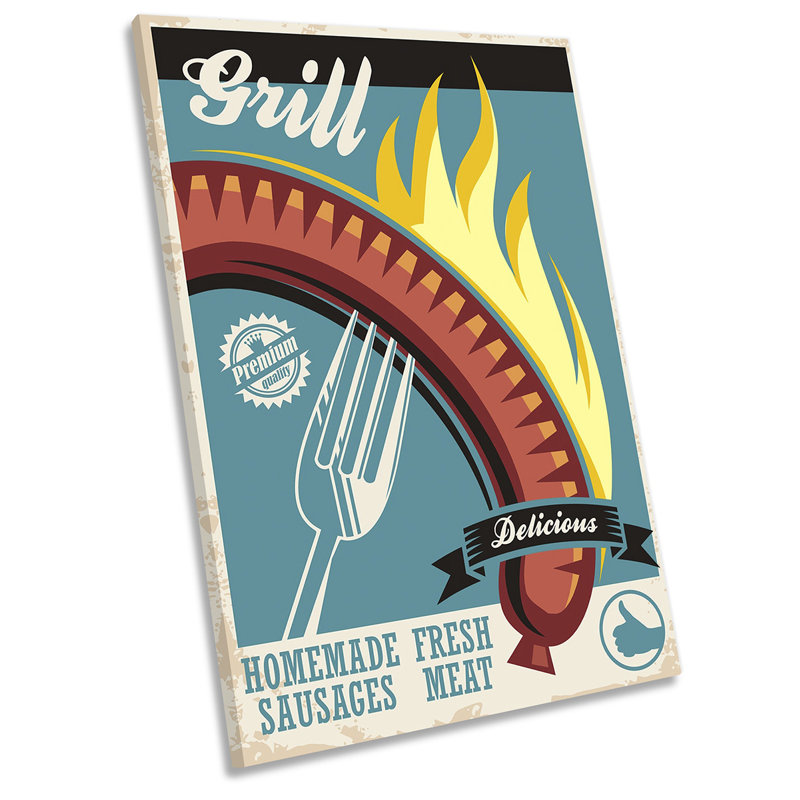 Kitchen Sausage Hot Grill Retro - Wrapped Canvas Print, 45.7cm H x 30.5cm W x 2cm D