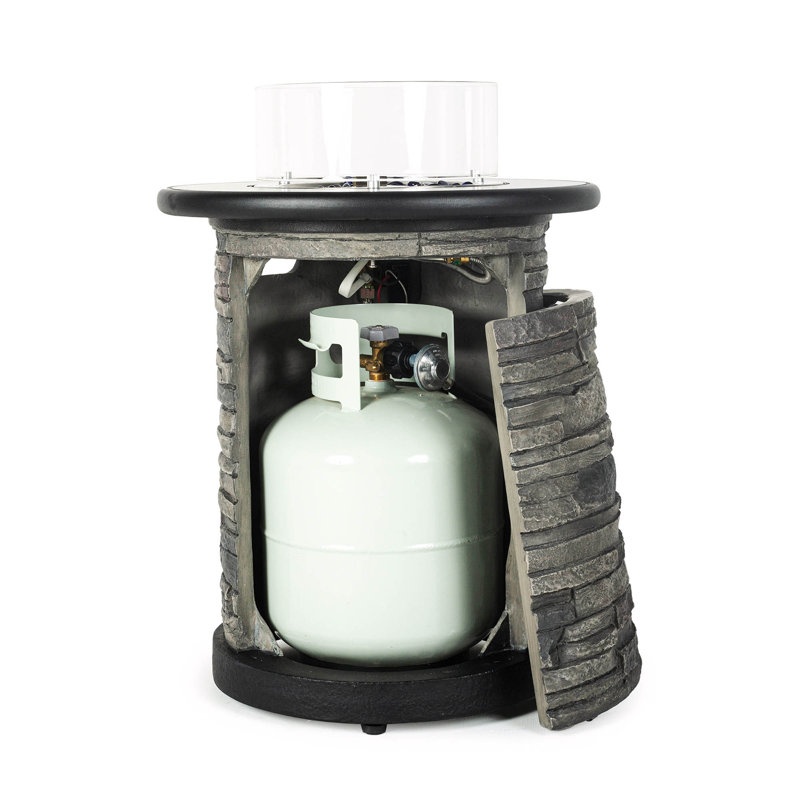 22" Round Black Propane Fire Pit Table with Porcelain Top