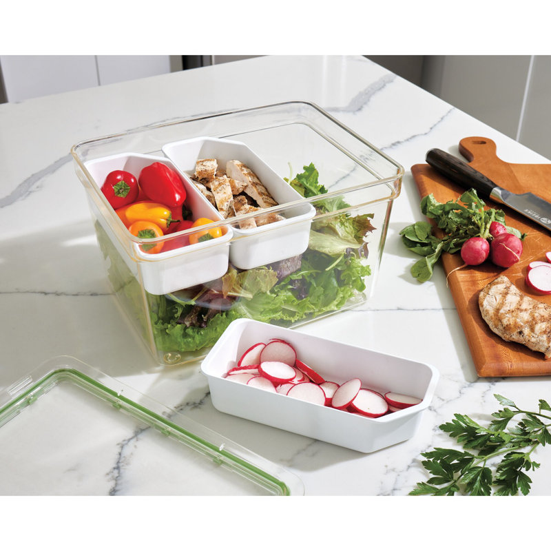 iDesign Large Tall Produce Storage Bin with 3 Movable Dividers, 7.85” L x 10.5” W x 6” H, Clear Bin