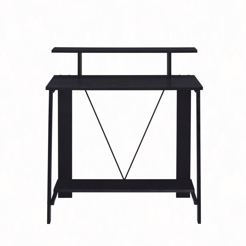 Writing Desk With Upper Shelf, Black