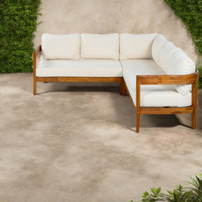 Spacious Patio Sofas, Acacia Wood Modern L Shaped Set For Backyard