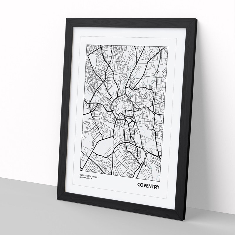 Map Coventry UK - Picture Frame Graphic Art, Black Framed, 36cm H x 27cm W x 2cm D