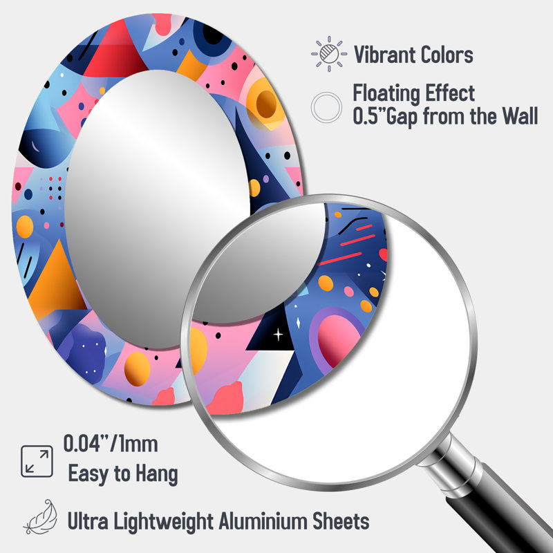 Multicolore Funky Cool motif géométrique triangulaire - Miroir mural moderne ovale, 40 po x 30 po