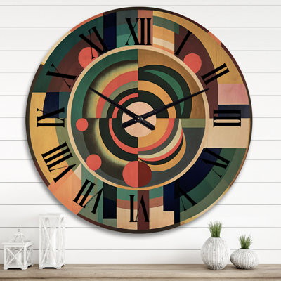Midcentury Vintage Circular Visions I - Modern Midcentury Oversized Wood Wall Clock