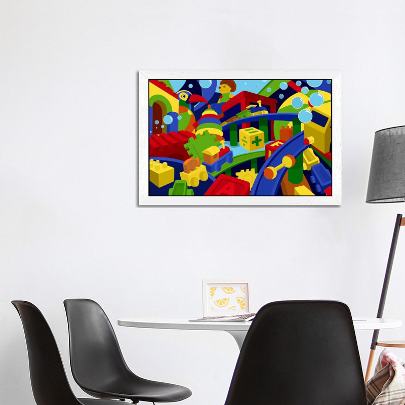 Colorful Toys - Print on Canvas, 152.5 cm H x 101.5 cm W, White Floater Framed
