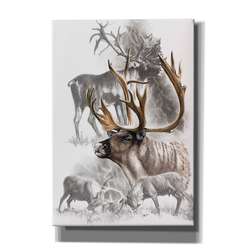 «Caribou» par Barbara Keith, art mural sur toile, H 26 po x l 18 po x P 0,75 po