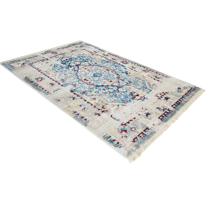 Crayton Machine Made Polyester Area Rugs - Rectangle, Ivory Blue Color, Oriental Design, Low Pile Machine Made Area Rugs for Living Room, Bed Room