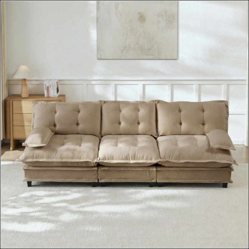 3-Seater Cloud Sofa, Modular Sectional Couch, Modern Deep Seat Sofa For Living Room, Comfy Lattice Decored Seat Cushion, Breathable Chenille Fabric