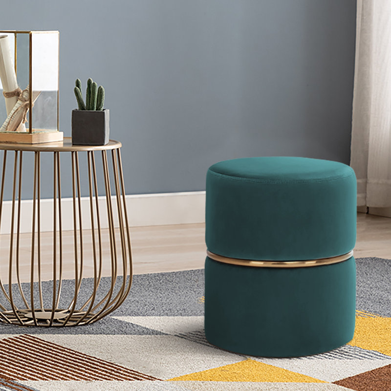 Artin 36cm W Velvet Round Footstool, Green