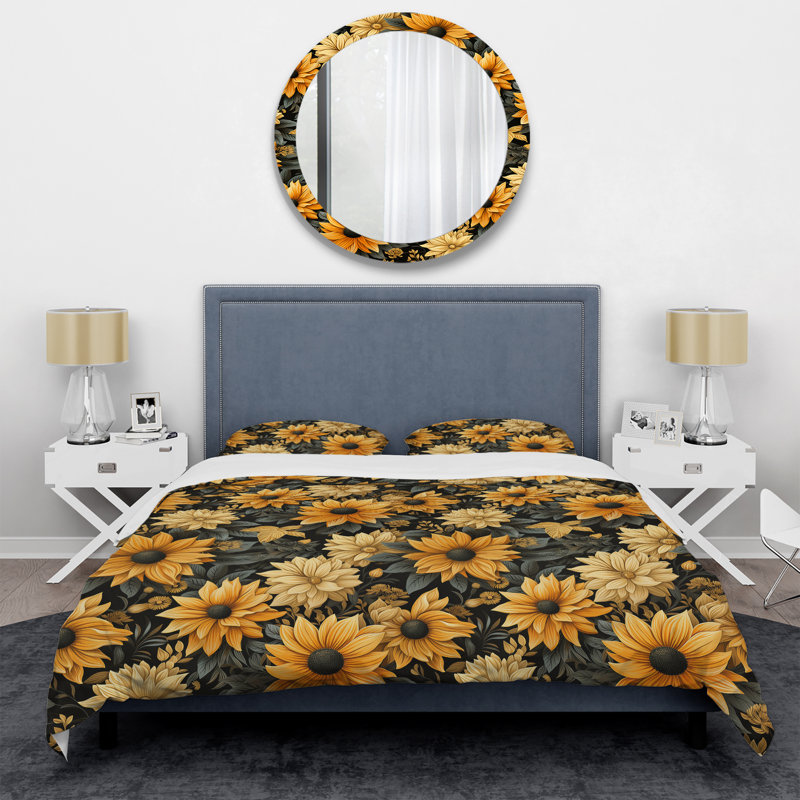 Ensemble de housse de couette rustique à motif de tournesol jaune II, Housse de couette pour très grand lit et 2 très