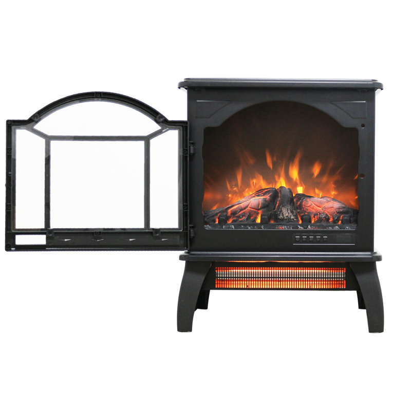 Foyer électrique à quartz infrarouge 18 pouces à flamme 3D - 1 500 W de chaleur, 5 000 / H, portatif, sécuritaire, température de luminosité réglable, télécommande, maintient l'humidité