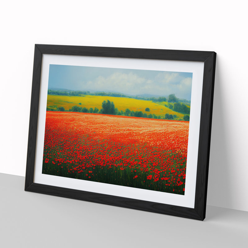 Head Turning Poppies Flowers - Single Picture Frame Print, 46cm H x 64cm W, Black