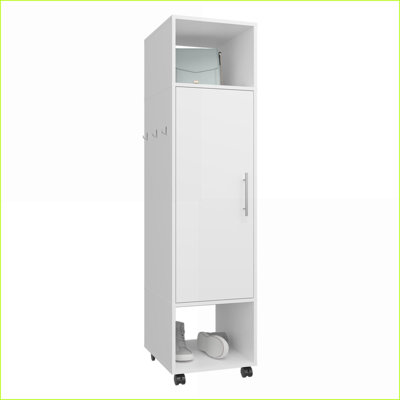Armoire avec miroir pleine longueur, 1 porte 3 tablettes, H 62,9 po moderne | Blanc | Bois d'ingénierie