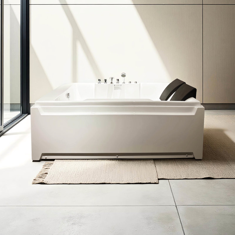 73" Jetted Bathtub For Couples, 8 Water Jets, Hydro Massage, , Ul & , Left Drain, Acrylic And Steel Tub 2 - Person Bathtub, In Length, Massage Function, Construction Couples' Relaxing Spa Retreat