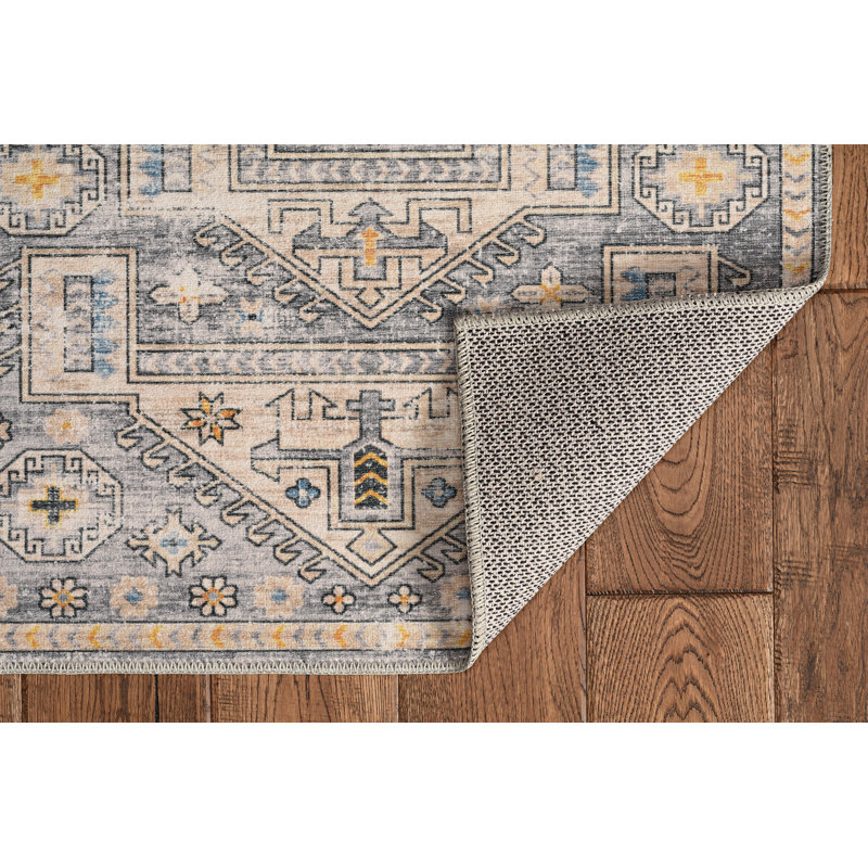 Ducote Washable Gray and Beige Machine Woven area rug, Rectangle 2' x 3'