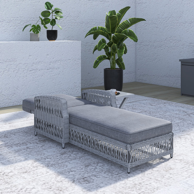 Outdoor Long Reclining Chaise With Armrests, Gray