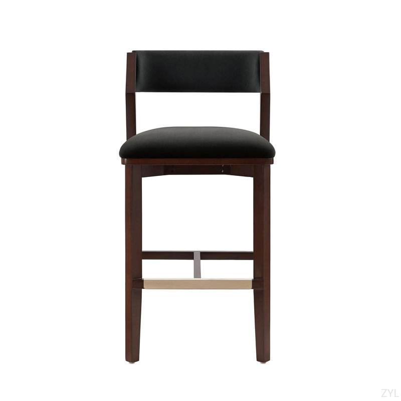 Tabouret de comptoir en chenille Evalyn, Velours noir