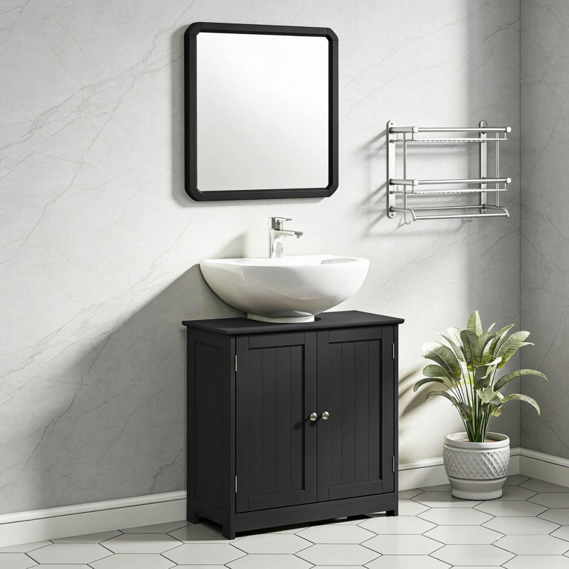 Armoire de salle de bain, armoire de rangement sur piédestal, Black
