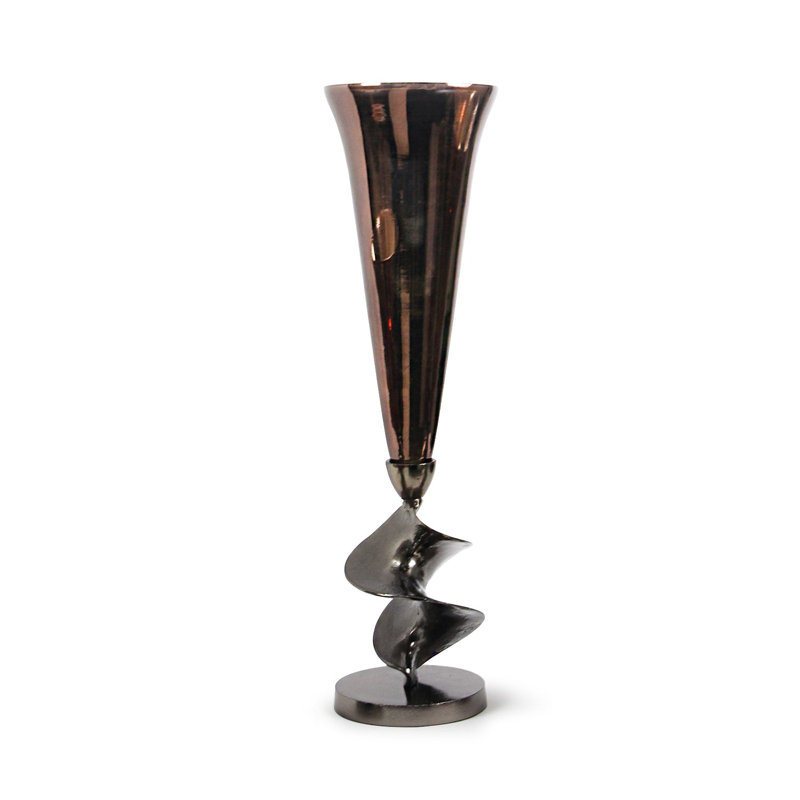Celeste Trumpet Display Vase with Aluminum Base, 24" H x 7" W x 7" D