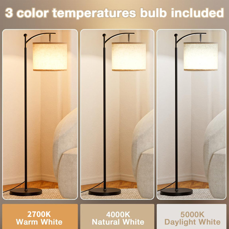 62-in Classic Black Arc Floor Lamp With Fabric Shade