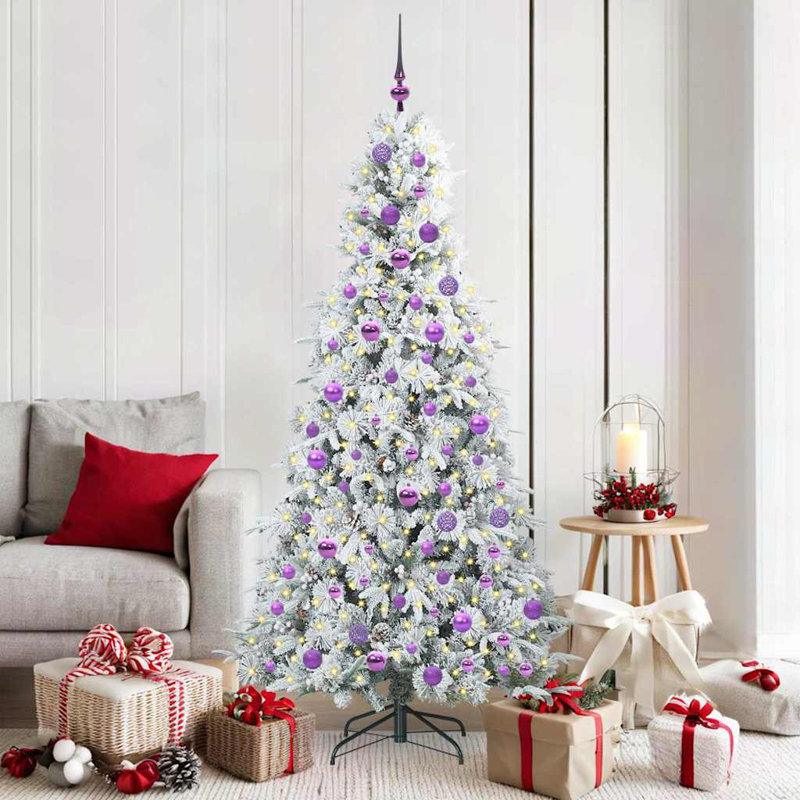 Artificial Hinged Christmas Tree Green PE and PVC, White/Purple, 5.91' H