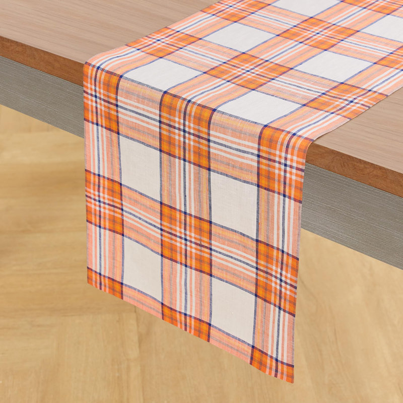 100% Pure Line Table Runner - Orange Plaid, 108" x 14"