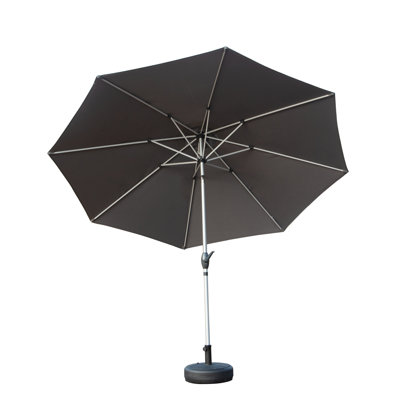 Parasol de patio 10 pi, parasol de table d'extérieur avec bouton-poussoir inclinable et manivelle, parasol de marché imperméable avec protection contre les rayons UV avec 8 nervures robustes pour le jardin, la terrasse, la cour, la piscine (gris) - Base non incluse