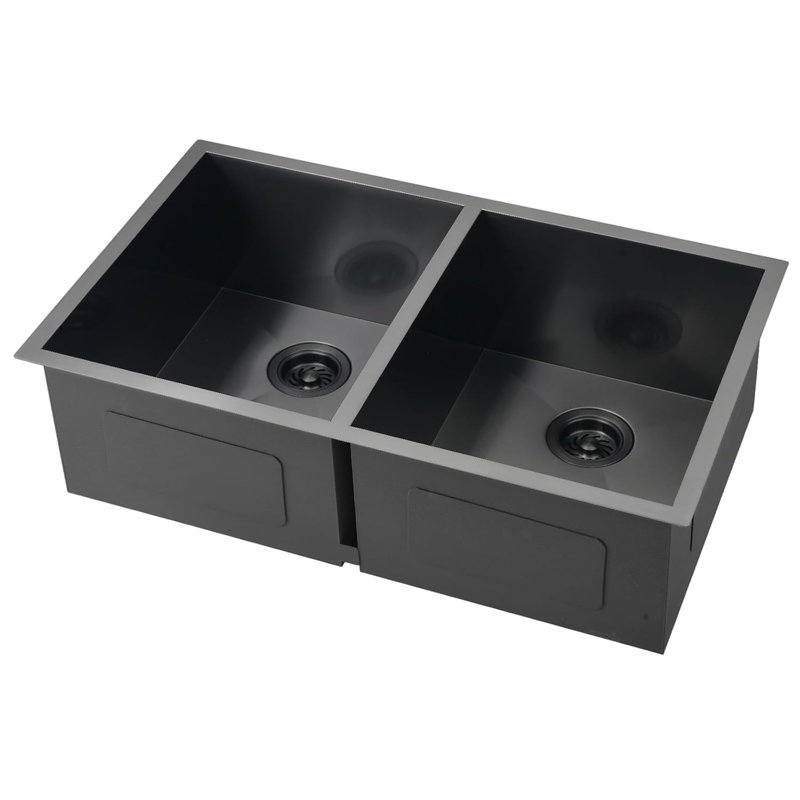 KDK HOME 32" Undermount Kitchen Sink 50/50 Double Bowl Stainless Steel Sink, Black