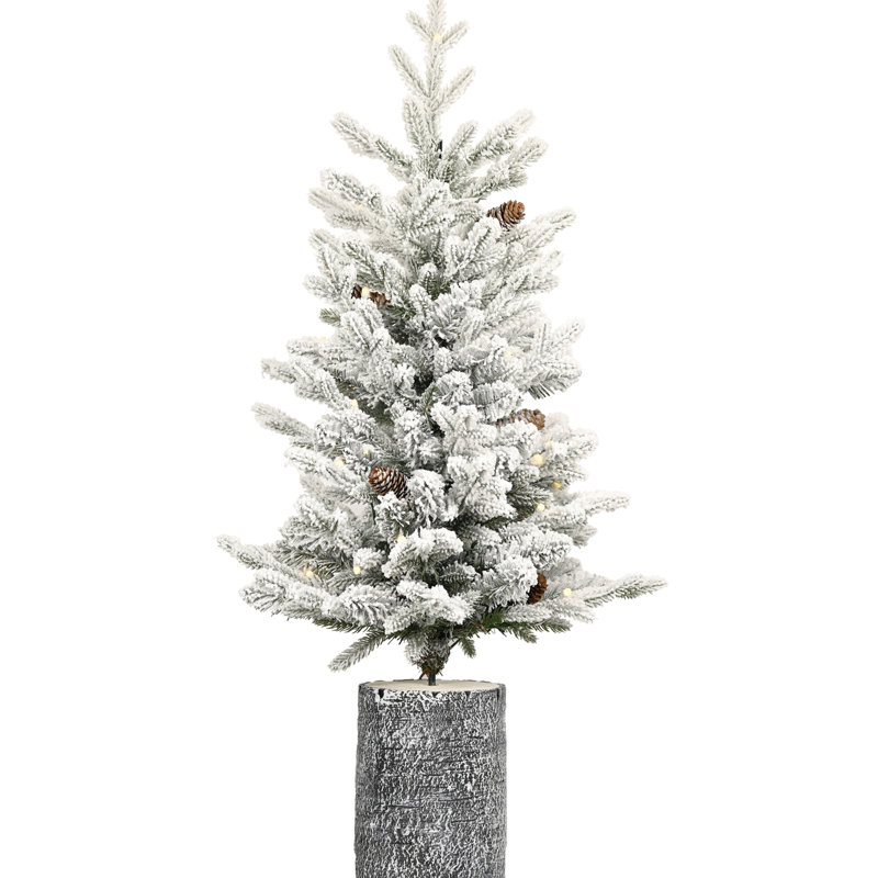 Arbre de Noël avec flocons de Noël 365 avec 70 lumières blanc chaud, base en pot et pin