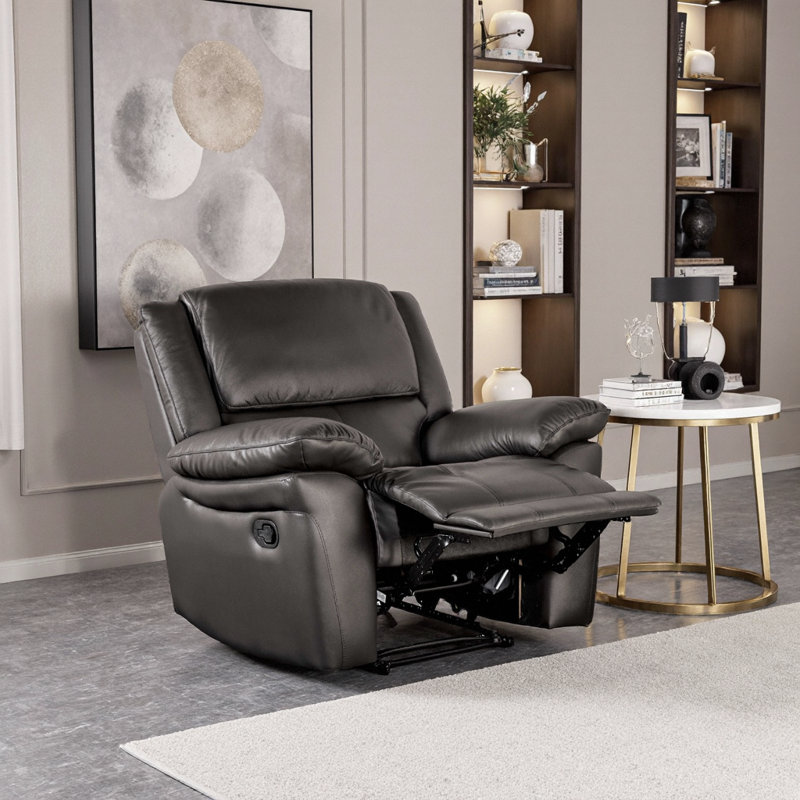 Transitional Recliner Chair with Pillow Arms & Welt Trim | Manual Recliner | Leather-Match Upholstery | FSC Certified | Living Room Essential