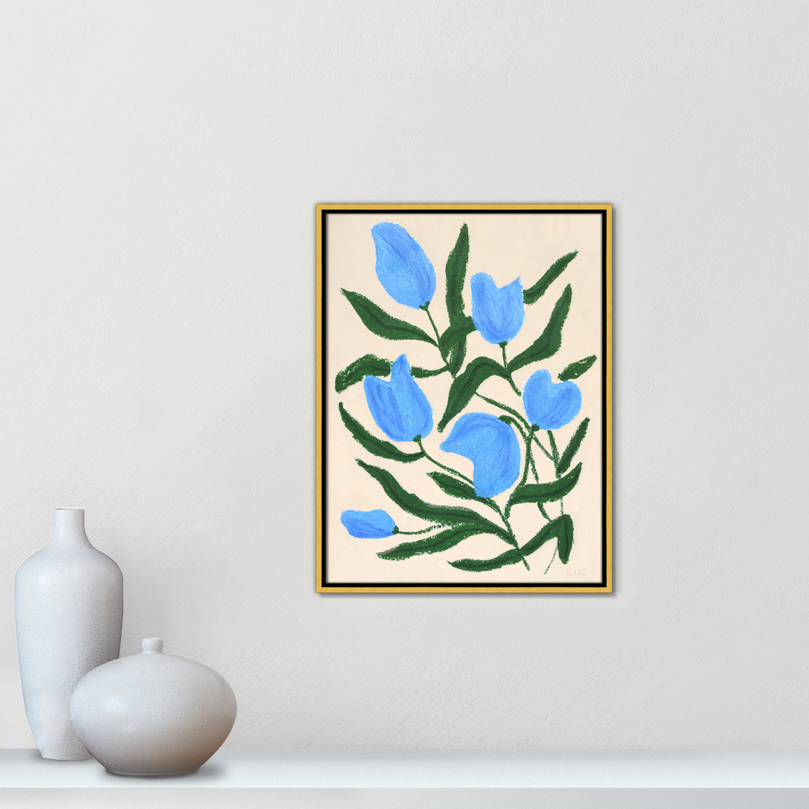 Colette "Blue Tulips" Print by Camilla Bergqvist, 25.5" H x 19.5" W, Gold