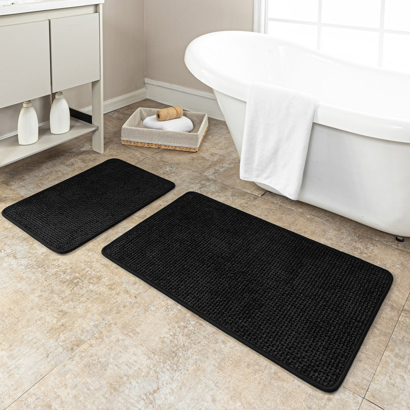 Ensemble de tapis de salle de bain ultra-mince en chenille, Ensemble de 2 - L 32 po x l 20 po, L 24 po x l 16 , Noir