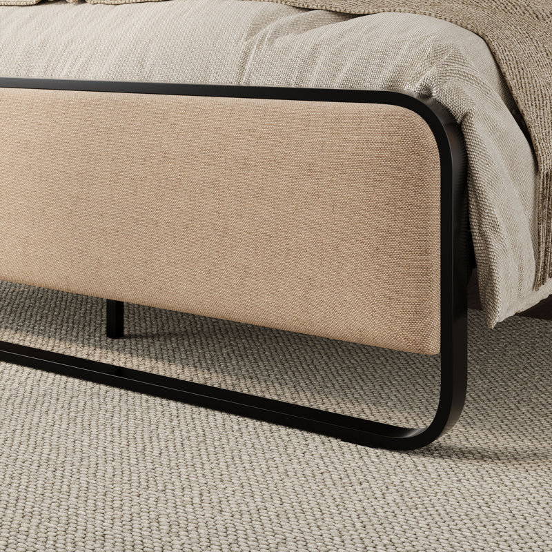 Grand lit Arnasia en lin grand beige, Grand, Noir / Beige