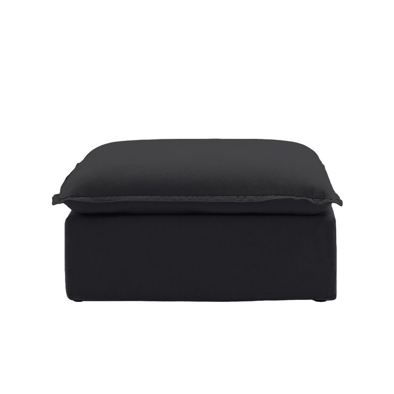 Fairford Upholstered Linen Velvet Slipcovered Ottoman, Linen Blend Black