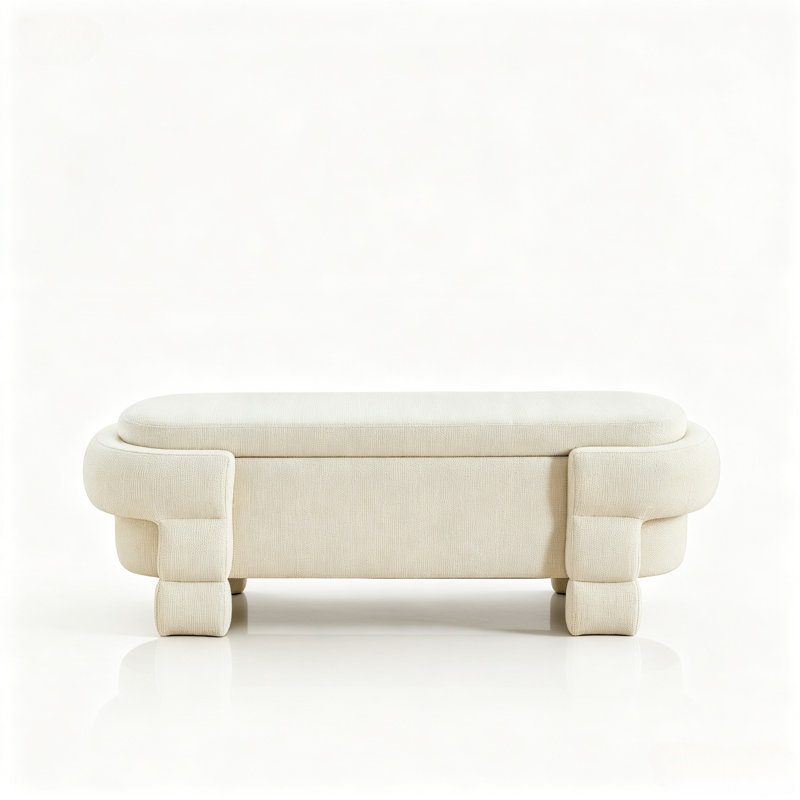 Banc ottoman de rangement en chenille de 124 cm, Beige