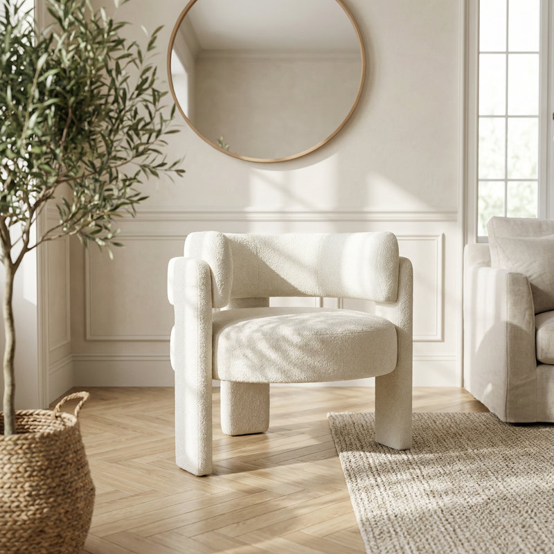 Fauteuil d'appoint moderne et sculptural en tissu doux et bouclé pour le salon, la chambre à coucher ou les sièges de bureau