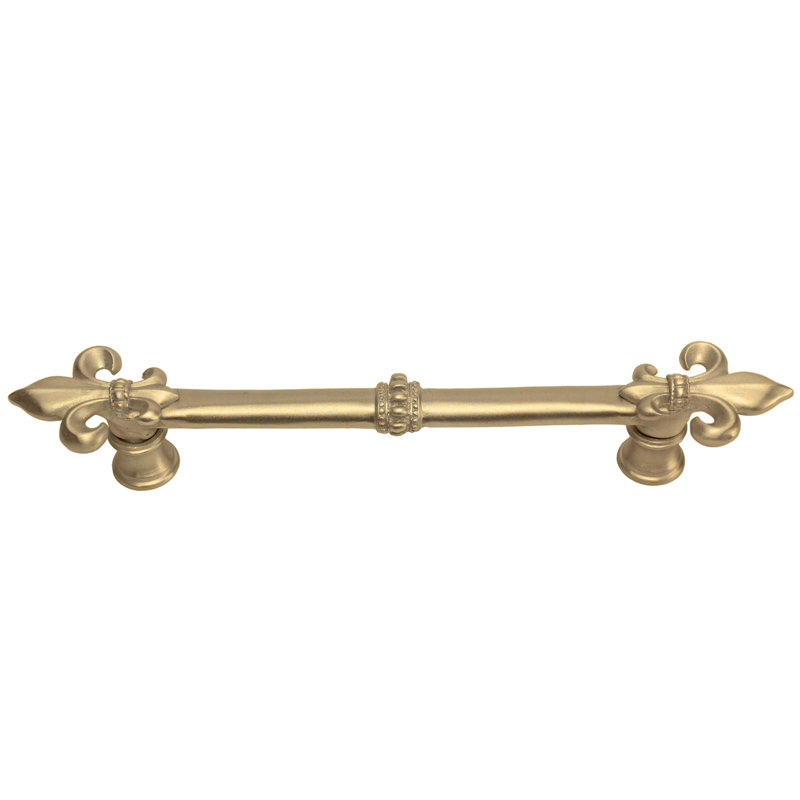 Charlemagne 4 inches c.c. pull with large Fleur De Lysin Satin, 5", Soft Gold